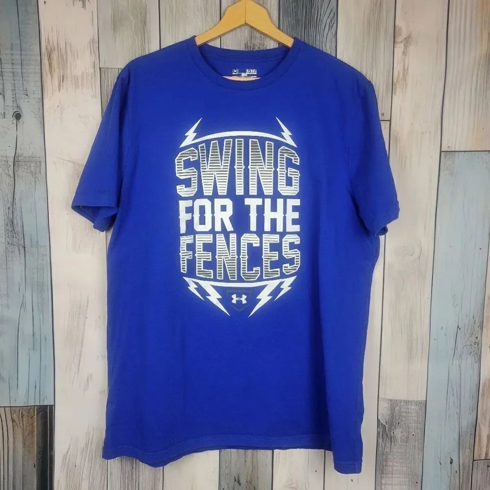 Under Armour Blue Short Sleeve T-shirt Swing for the Fences Baseball size XL